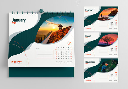Modern Corporate Desk Calendar 2027 Template Design