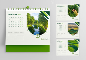 Modern 2027 Wall Calendar Design Template with Eco Green Nature and Landscape Theme