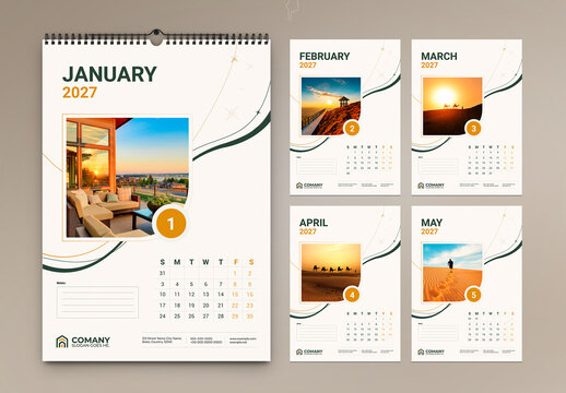 Modern 2027 Wall Calendar Template Design with Photo Placeholders