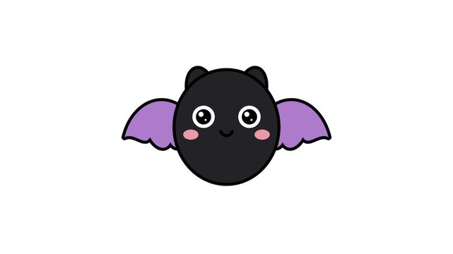 Cute cartoon bat illustration with purple wings and kawaii face isolated on white background for Halloween design