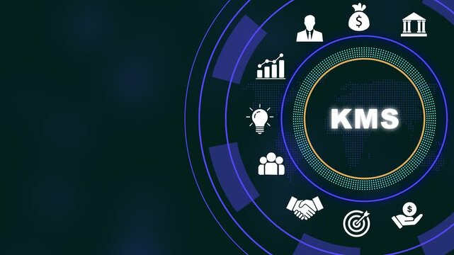 Dynamic knowledge management system kms infographic animation featuring digital global business and corporate strategy symbols for data visualization and modern enterprise communication solutions