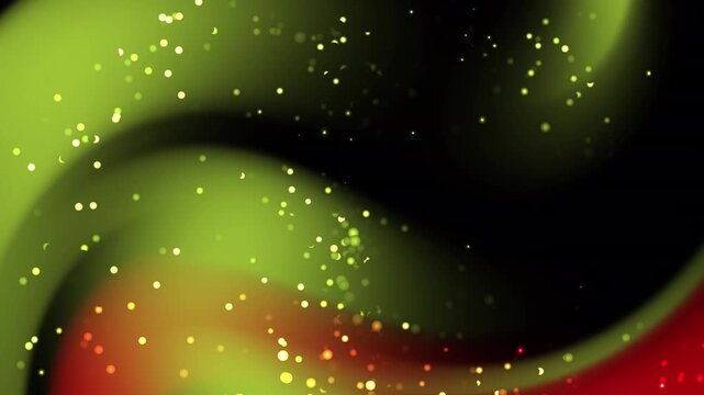 Abstract Green and Colorful Cosmic Background with Glowing Stars, Sparkling Particles, Circles and Light Effects for Winter Christmas Space Design