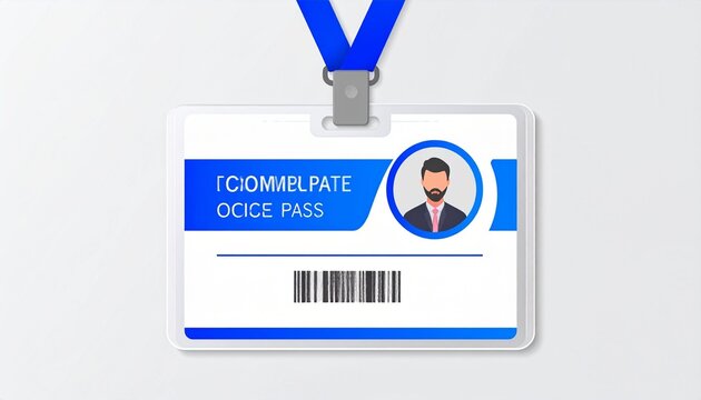 Modern Office Pass ID Card with Blue Lanyard.