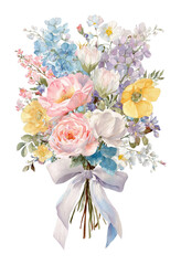 Obraz premium PNG Elegant watercolor floral bouquet illustration.
