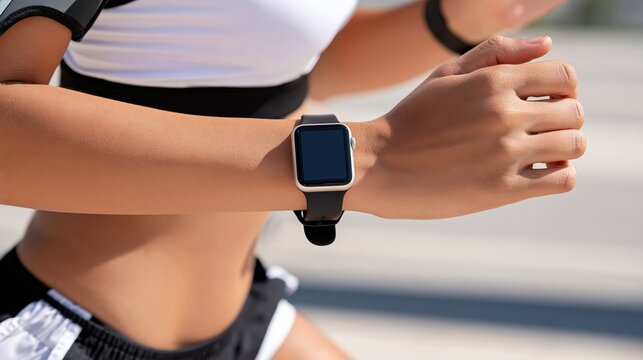 Person wearing a wristworn electronic device while exercising outdoors.