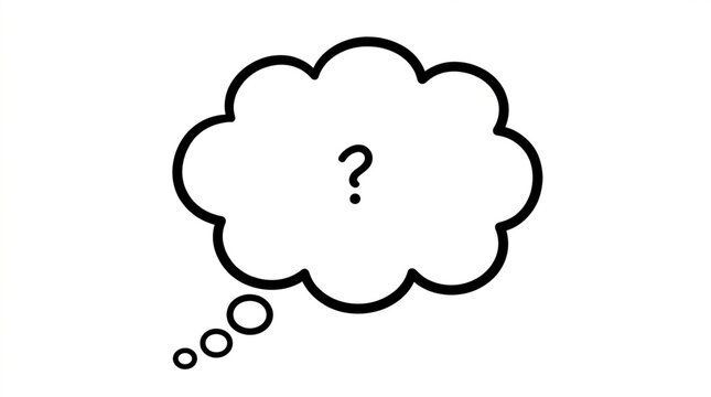 A simple black and white thought bubble icon with a question mark inside.