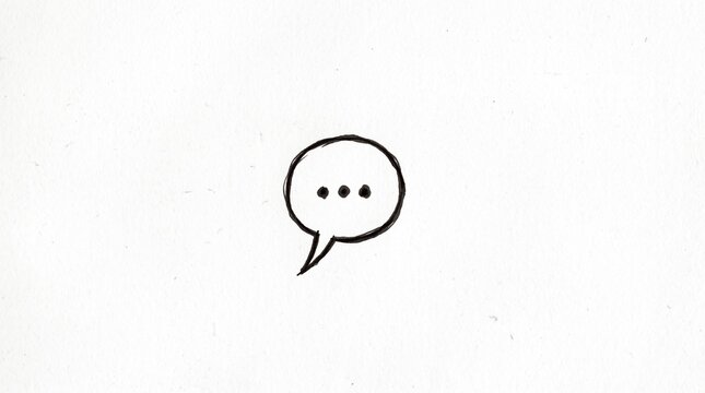 A simple hand drawn speech bubble with ellipsis dots isolated on white background.