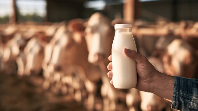 Fresh Milk on Modern Farm with Dairy Cows