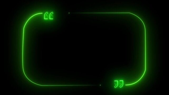 Quotes frame crafted with glowing green neon lines provides a sleek and modern template for highlighting important testimonials or key textual information within a professional digital communications.