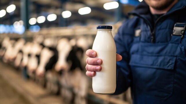 Hands of a Farmer with Fresh Milk