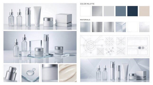 Premium Skincare Packaging Branding Design Set with Minimalist Cosmetic Product Bottles and Cream