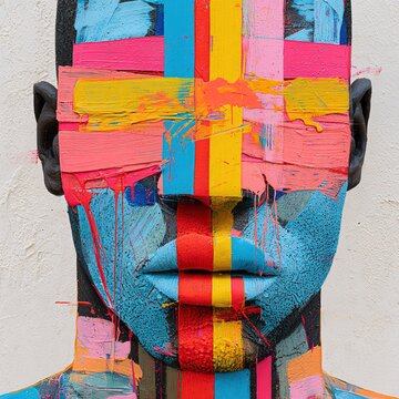 Abstract colorful face street art mural painting