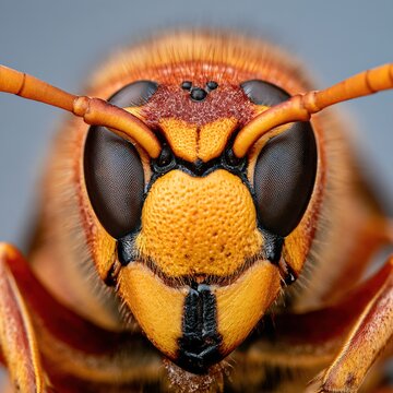 Hornet insect head close-up details compound eyes