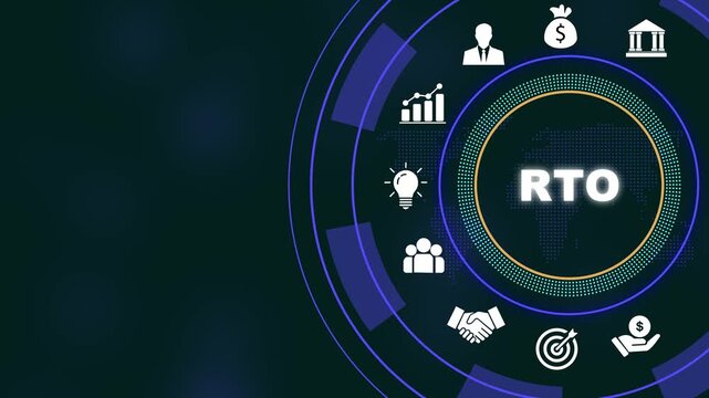 Digital rto concept featuring animated business and global network connectivity interface for corporate strategy, financial management, growth, and modern organizational leadership solutions