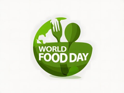 World food day green logo with fork and plant