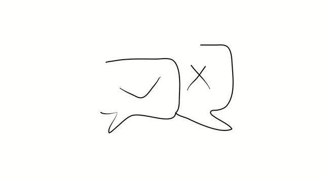 Different opinions. Contour drawing, silhouett animation. Continuous line. Isolated on white. Video 4k object illustration self-drawing. Object construction. Minimalist continuous line drawing silhoue