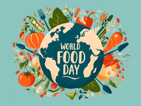 World food day illustration with globe and vegetables