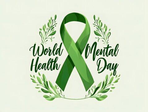 World mental health day awareness ribbon with leaves