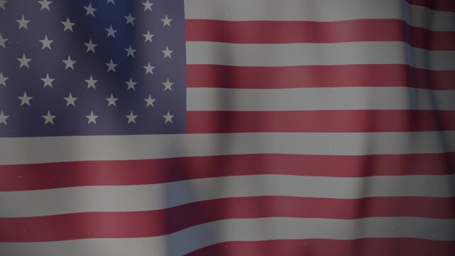 Elegant American national flag made of silk fabric waving gracefully with deep shadows and soft folds, perfect for patriotic backgrounds and documentary scenes