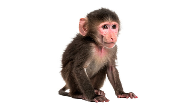 Small young monkey cub sitting wildlife fauna isolated on transparent background