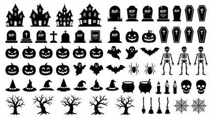 Fototapeta premium Halloween Silhouette Icons Collection