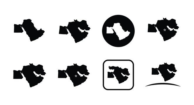 Middle east map silhouettes collection flat vector graphic on white background