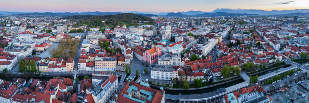 Aerial view of the old city of Ljubljana