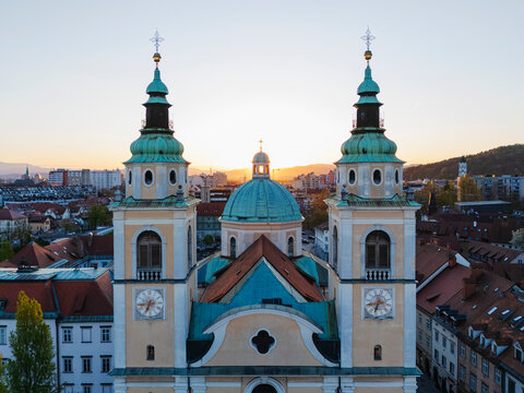 St nicolas cathedral twin towers and green dome