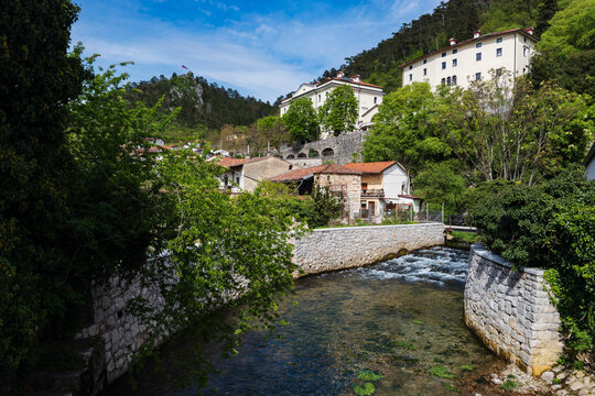 Vipava River flowing through scenic town
