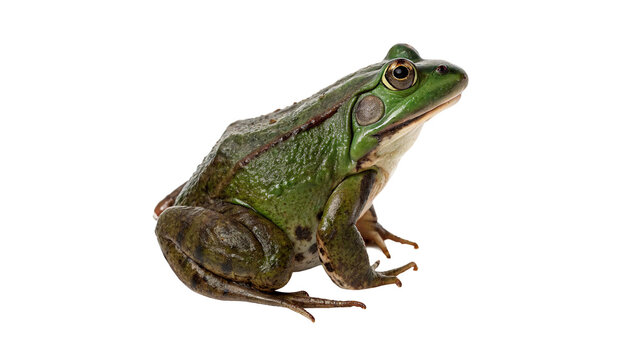 Wild green frog amphibian sitting sideways fauna isolated on transparent background