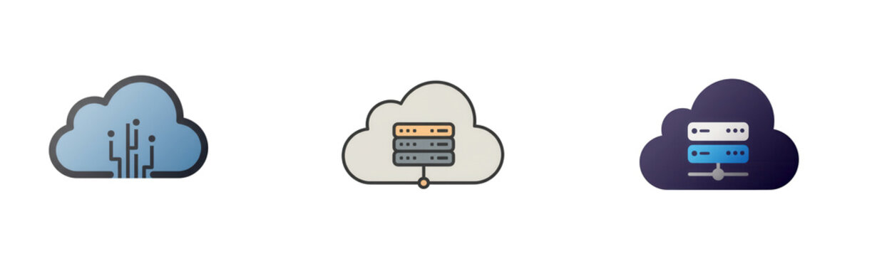 Cloud computing and server icons isolated on transparent background