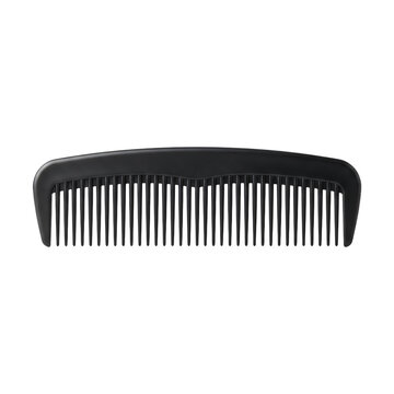 Black plastic hair comb isolated on a transparent background for grooming and styling concepts