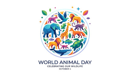 Obraz premium World Animal Day October 4 Celebration Wildlife Graphic on Transparent Background Isolated on White