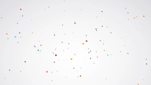 Colorful stars and confetti bursting upward from the bottom for celebration and party motion graphics