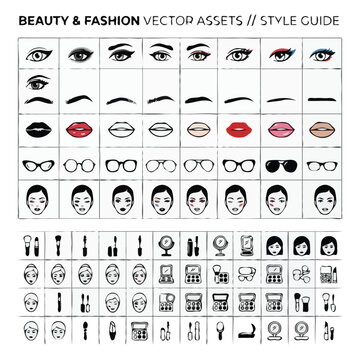 Beauty and Fashion Vector Assets Icon Grid Style Guide