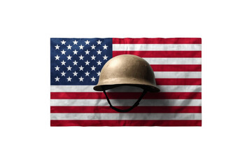 Obraz premium Military helmet in front of United States flag