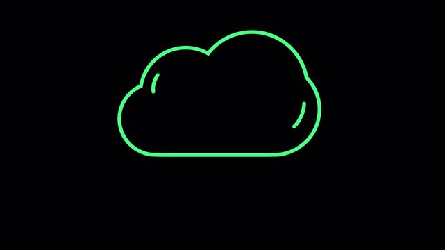 Neon green glowing cloud icon animation on black background.