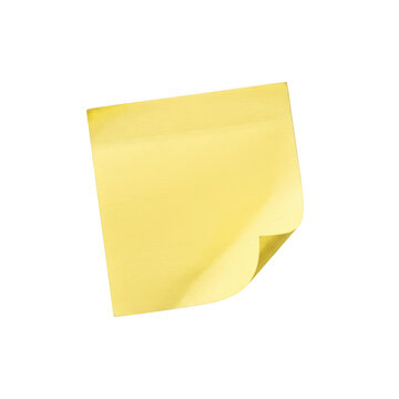 Yellow square sticky note with a curled corner isolated on transparent background