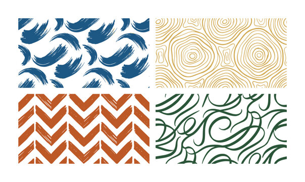A brush and contour patterns in blue yellow orange green color.