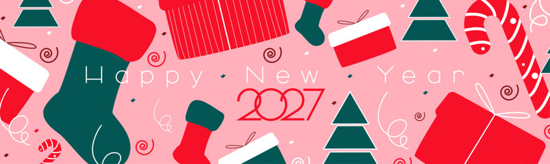 Obraz premium Happy New Year 2027 horizontal banner.