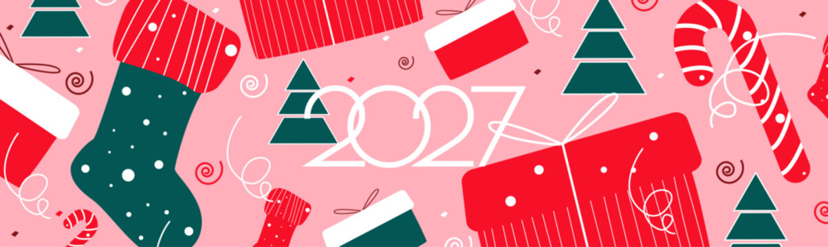 Happy New Year 2027 horizontal banner.