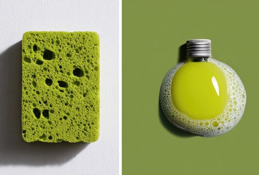 Green sponge & lightbulb, abstract still life