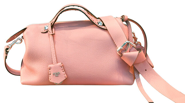 Fendi By The Way handbag in pink embossed leather with silver metallic details and a key ring charm. Milan, Italy, 23 September 2026
