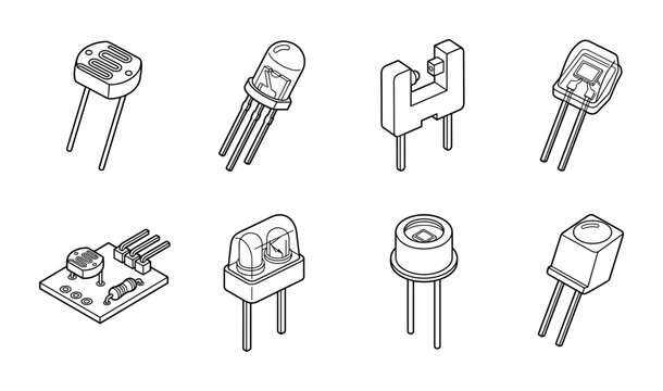 Set of line art electronic sensors for various detection applications.