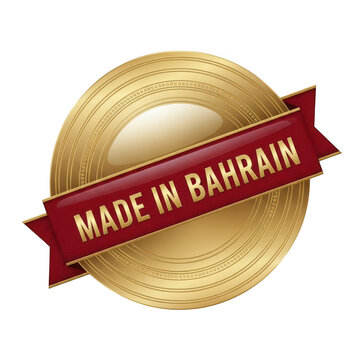Gold seal with red ribbon saying made in Bahrain signifying quality and origin for export