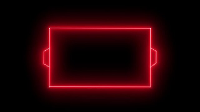 Rectangle neon frame shines with a bright red light and decorative side handles, providing a sleek and modern minimalist border that is perfectly suited for digital text display in tech projects.