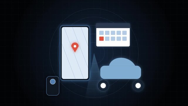 Digital logistics and ride-sharing app interface with satellite navigation tracking and... de