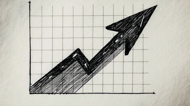 Upward trending graph arrow showing growth and progress on textured paper background with subtle lighting