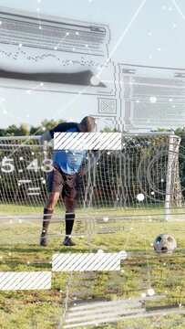 Vertical video: Coach nudging ball, guiding player via shoulder touch and AR overlay for sports