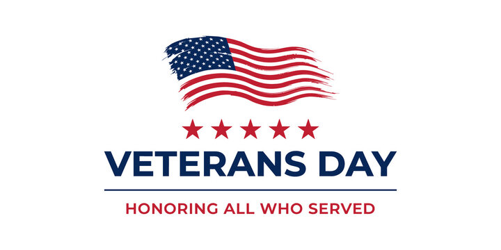 Veterans day banner with american flag and stars isolated on transparent background